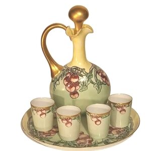 French Limoges Decanter Set hand Painted Tray Decanter and 4 Glasses Exc.Cond.